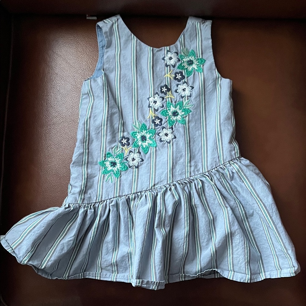 Tea Collection Blue Stripe Floral Embroidered Sundress